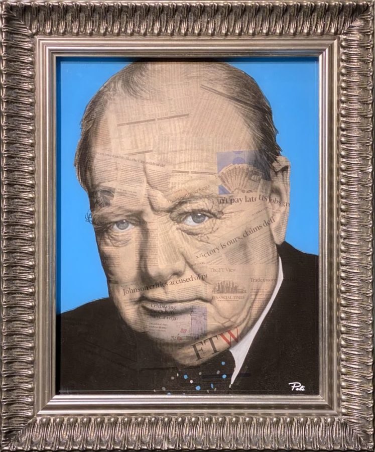 winston churchill original painting newspaper collage wall art pete humphreys