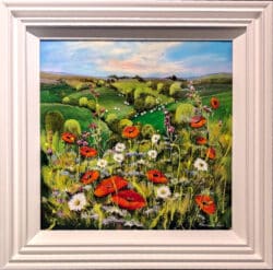 Sheep Valley Poppies original mixed media painting by Rozanne Bell