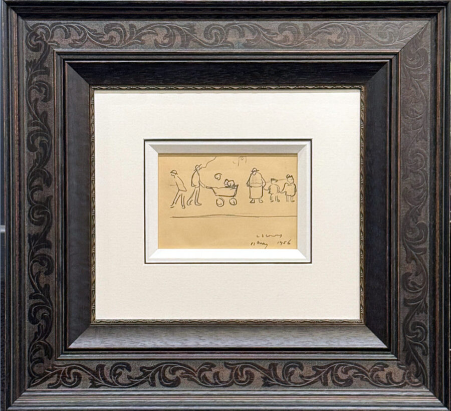 People with a Pram original pencil drawing by L S Lowry