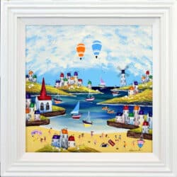 Hot Air Heights original mixed media painting by Rozanne Bell