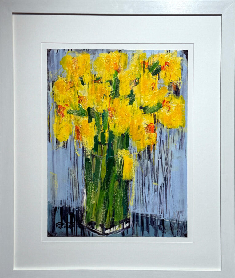 Daffodils of Strength Original Mixed Media painting by Ross Constable