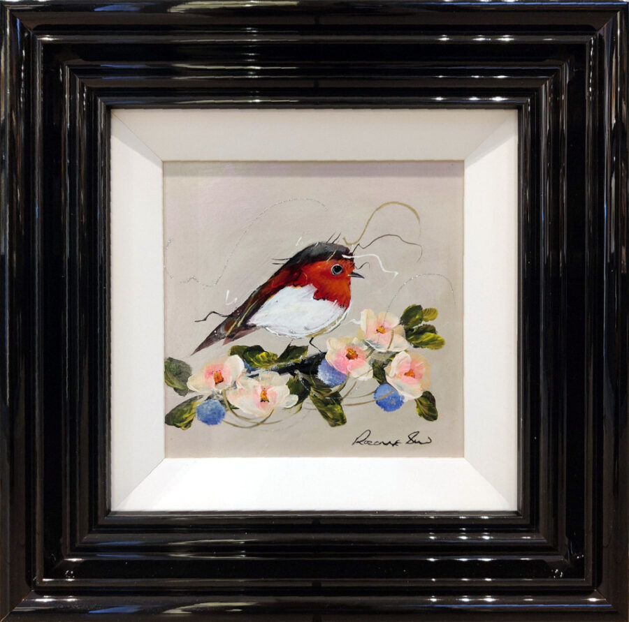 Robin in Bloom original painting by Rozanne Bell