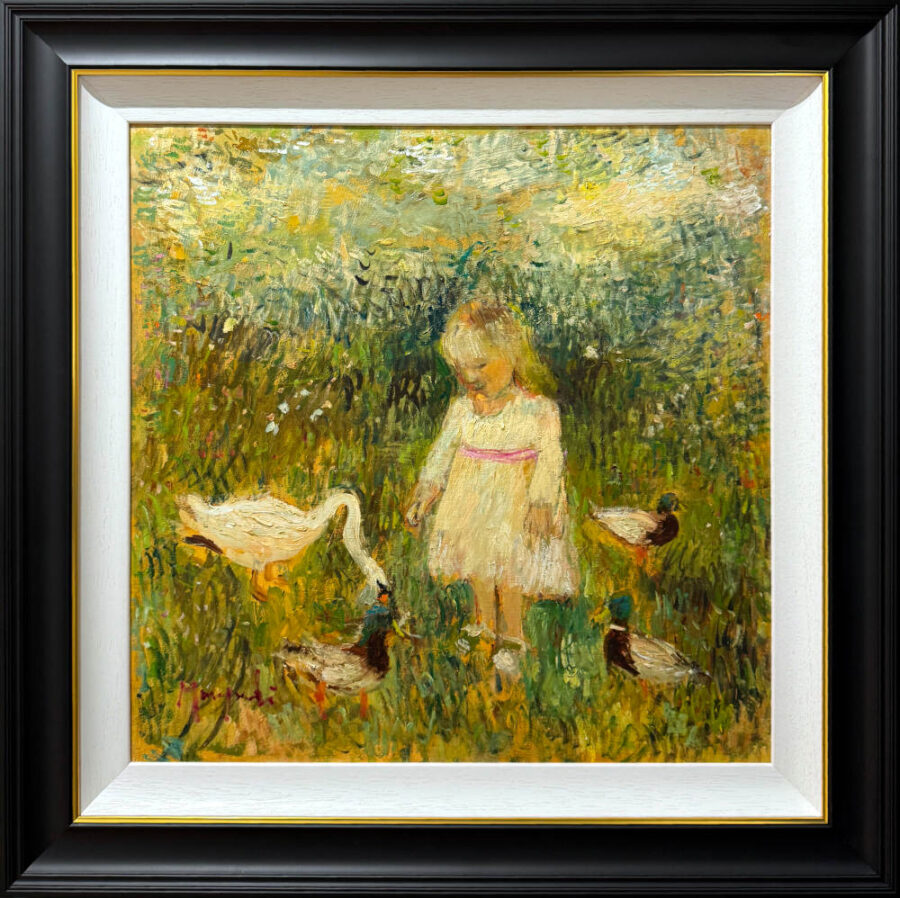 Feeding Time at the Mere original oil painting by Lucy Manfredi