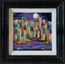 Moonlight Harbour by Rozanne Bell Original Painting