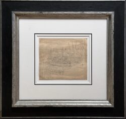 Ship in a Harbour by L S Lowry Original Drawing